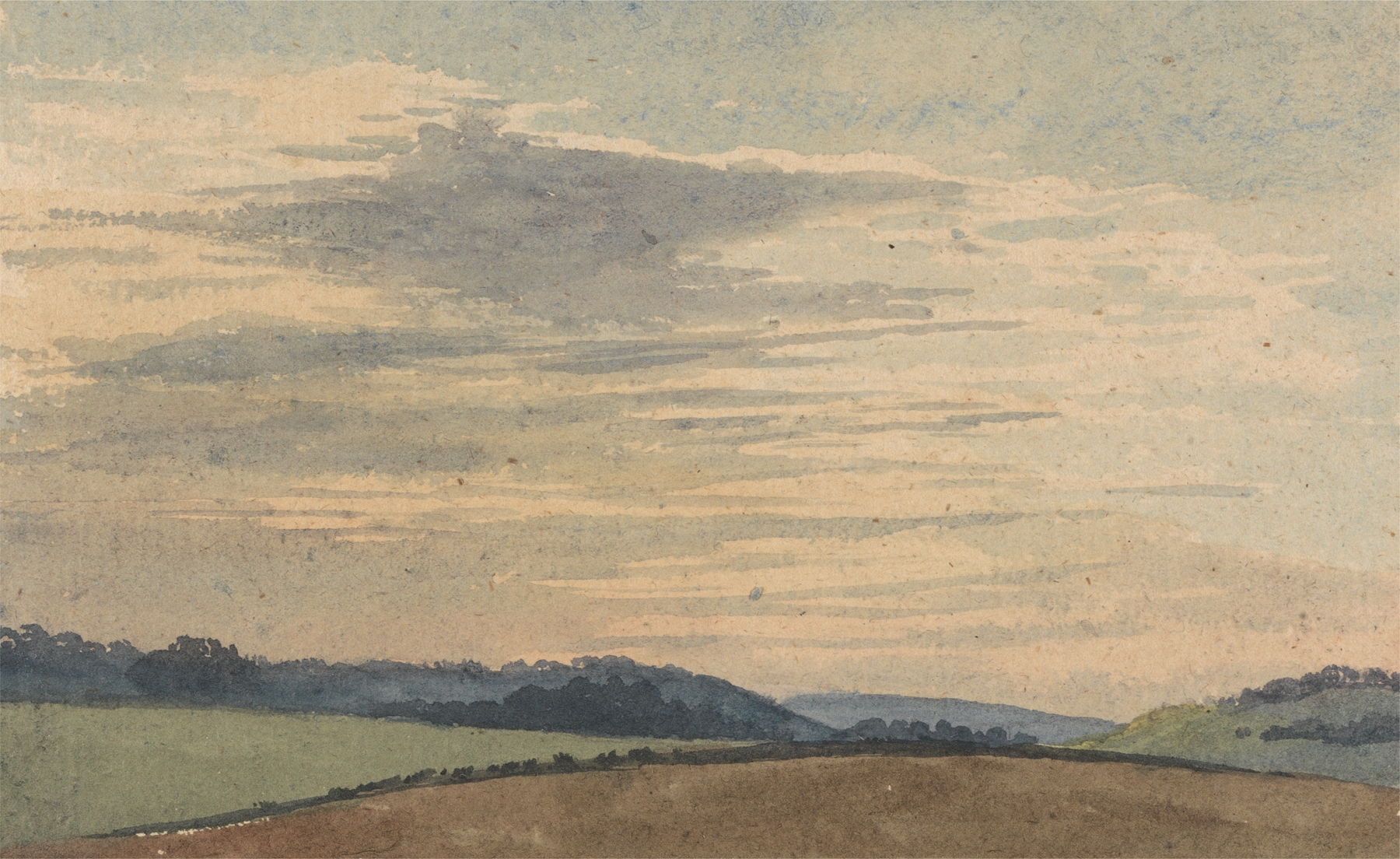 Landscape with Hills in the Distance by David Charles Read, oil painting depicting gentle hills and soft haze.