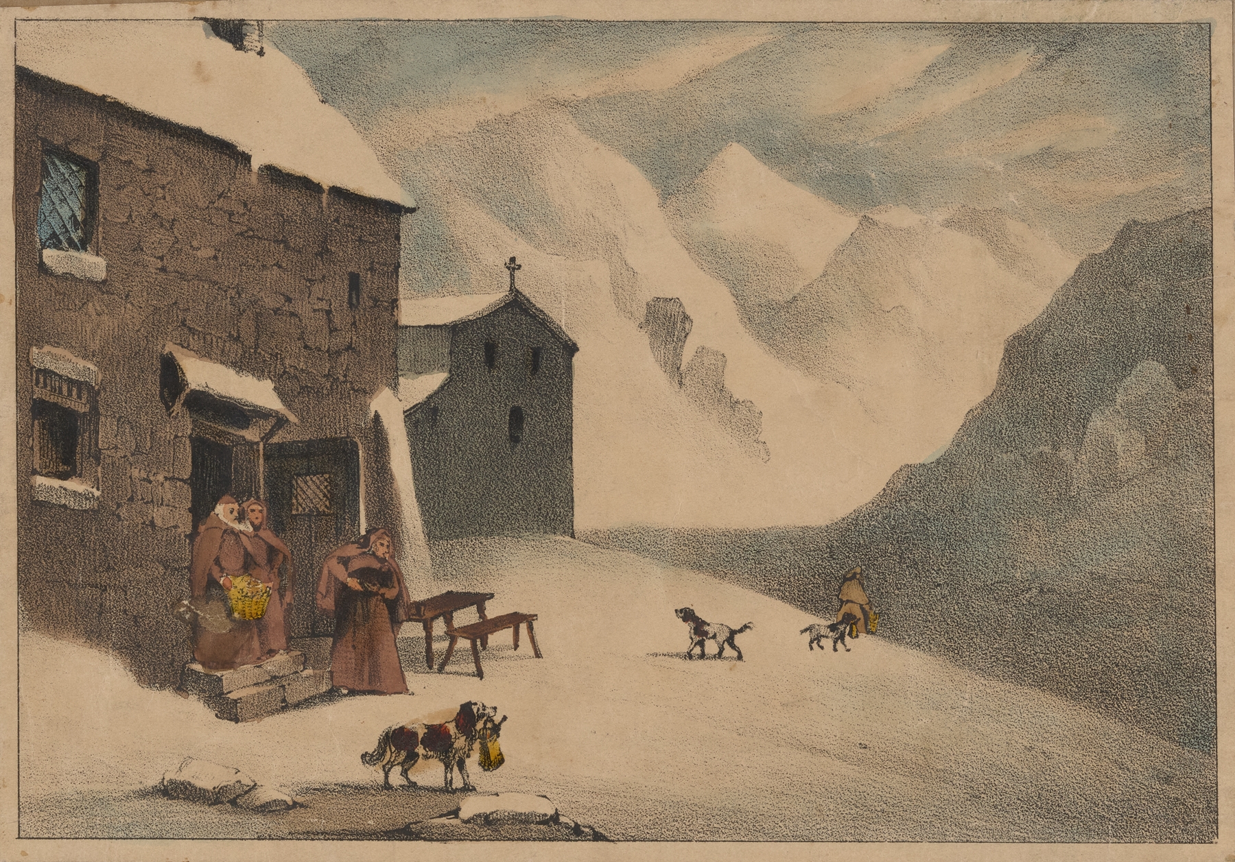 Historical scene depicting Napoleon and soldiers at a hospice, oil painting by William Spooner