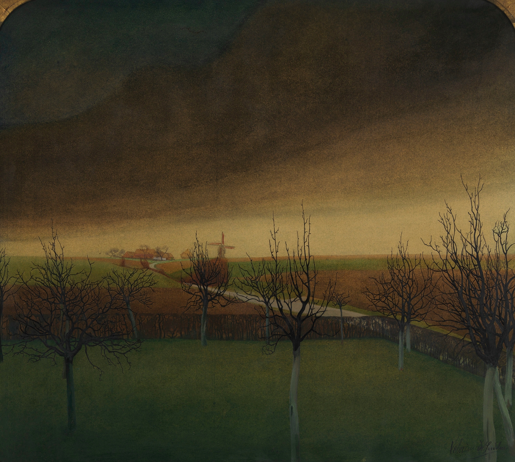 Before Spring by Valerius De Saedeleer, oil painting depicting trees and light in earth tones.