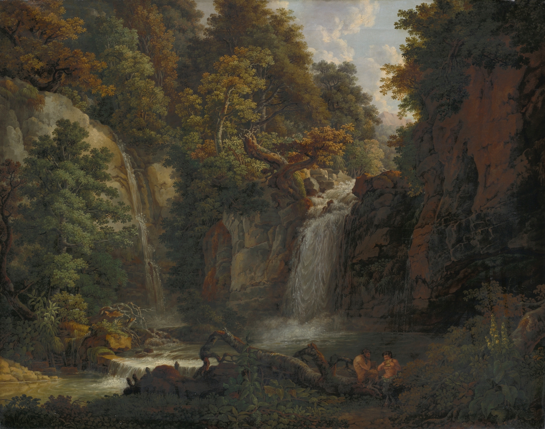 The Giessen near Zeglingen with Two Satyrs Playing the Panflute, oil painting by Peter Birmann
