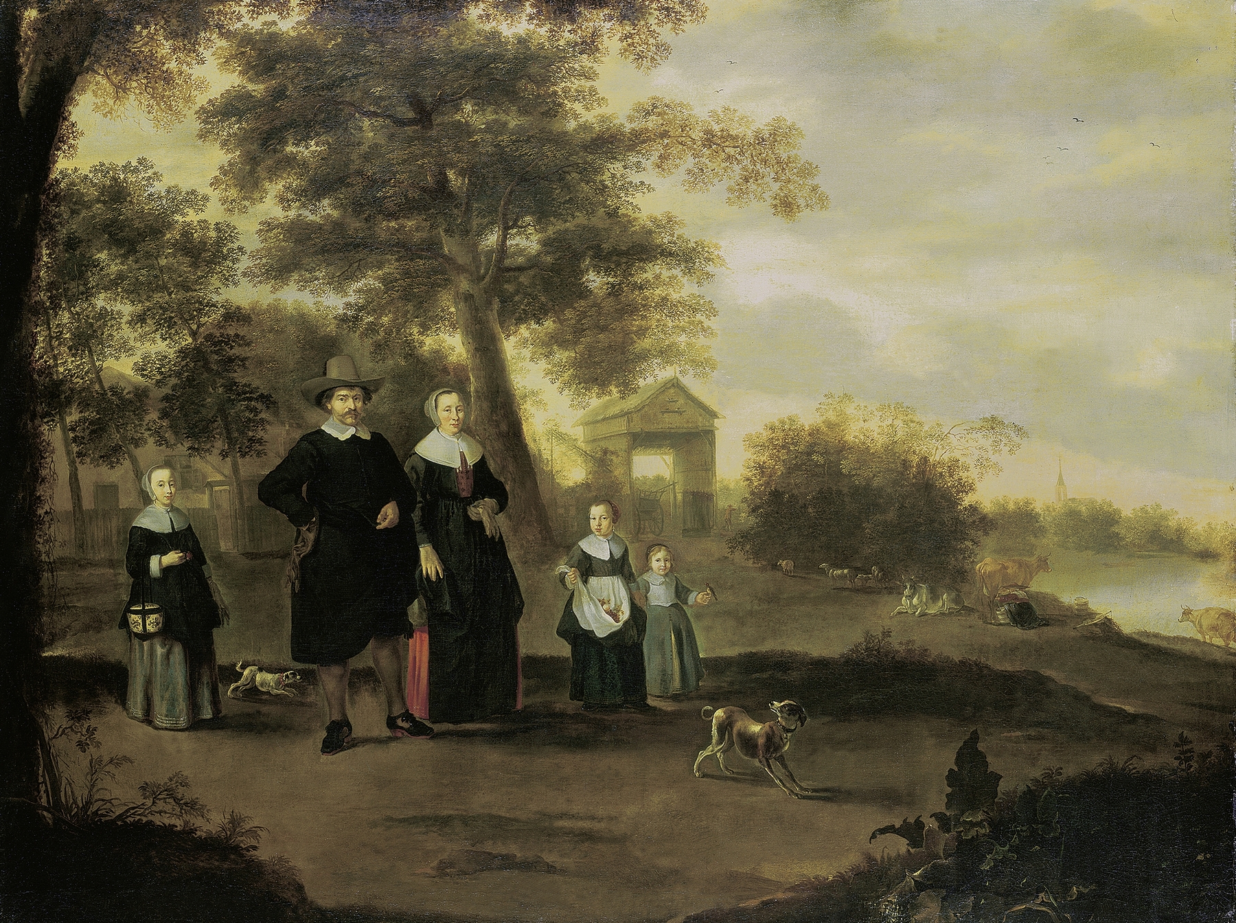 Portrait of preacher Reinier Halma and family, oil painting by Jacques Muller