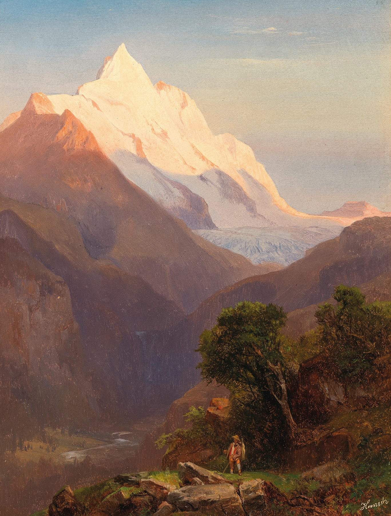 Der Großglockner oil painting by Anton Hansch depicting mountains under a clear sky