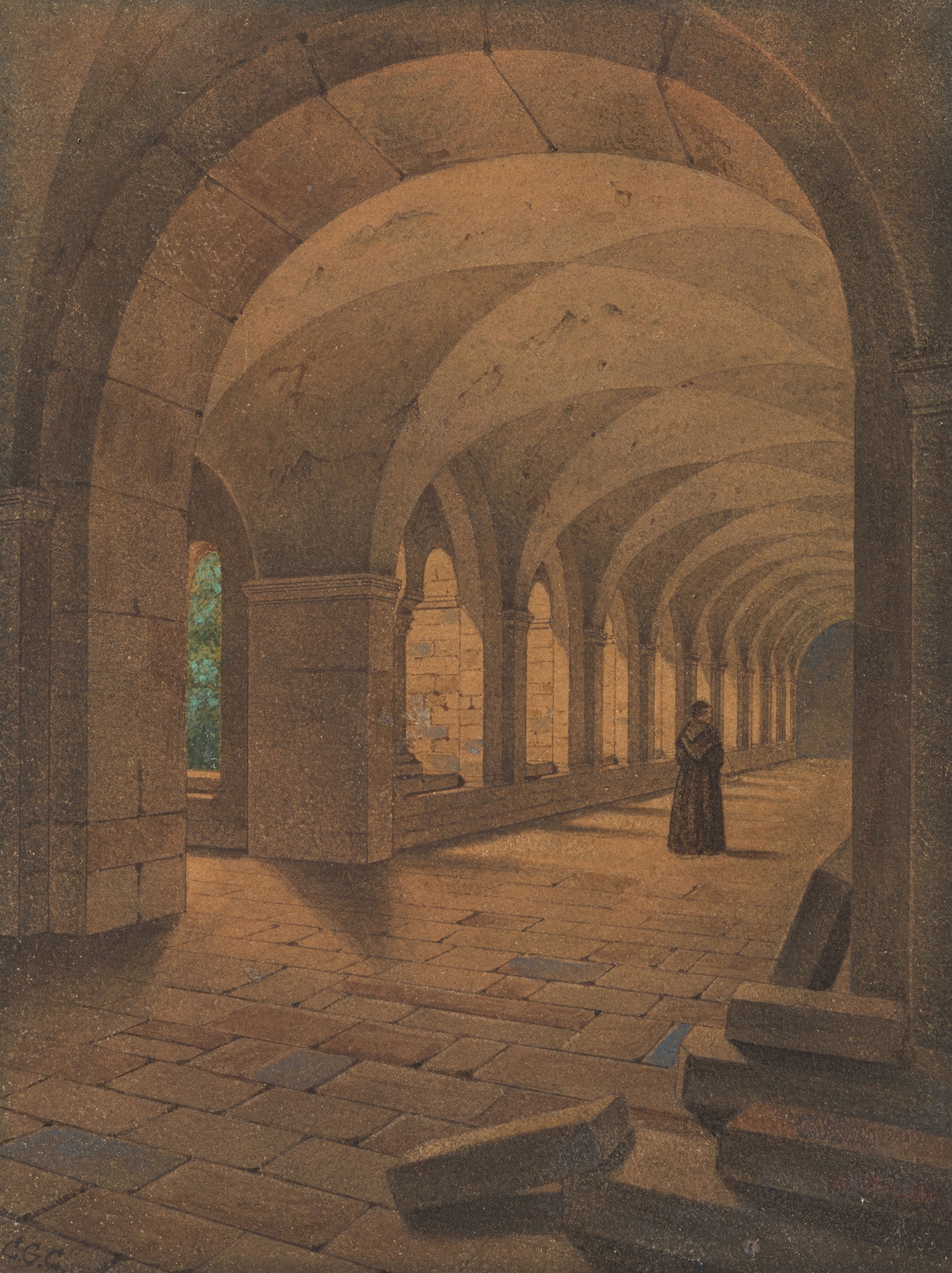 Roman Cloister, by Carl Gustav Carus, public domain