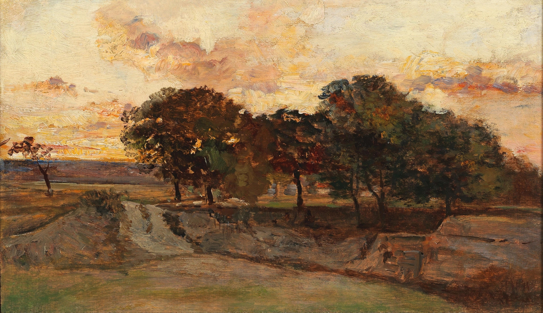 Landschaftsstück by Marie Egner, Impressionism, featuring vibrant hues and lush grass.