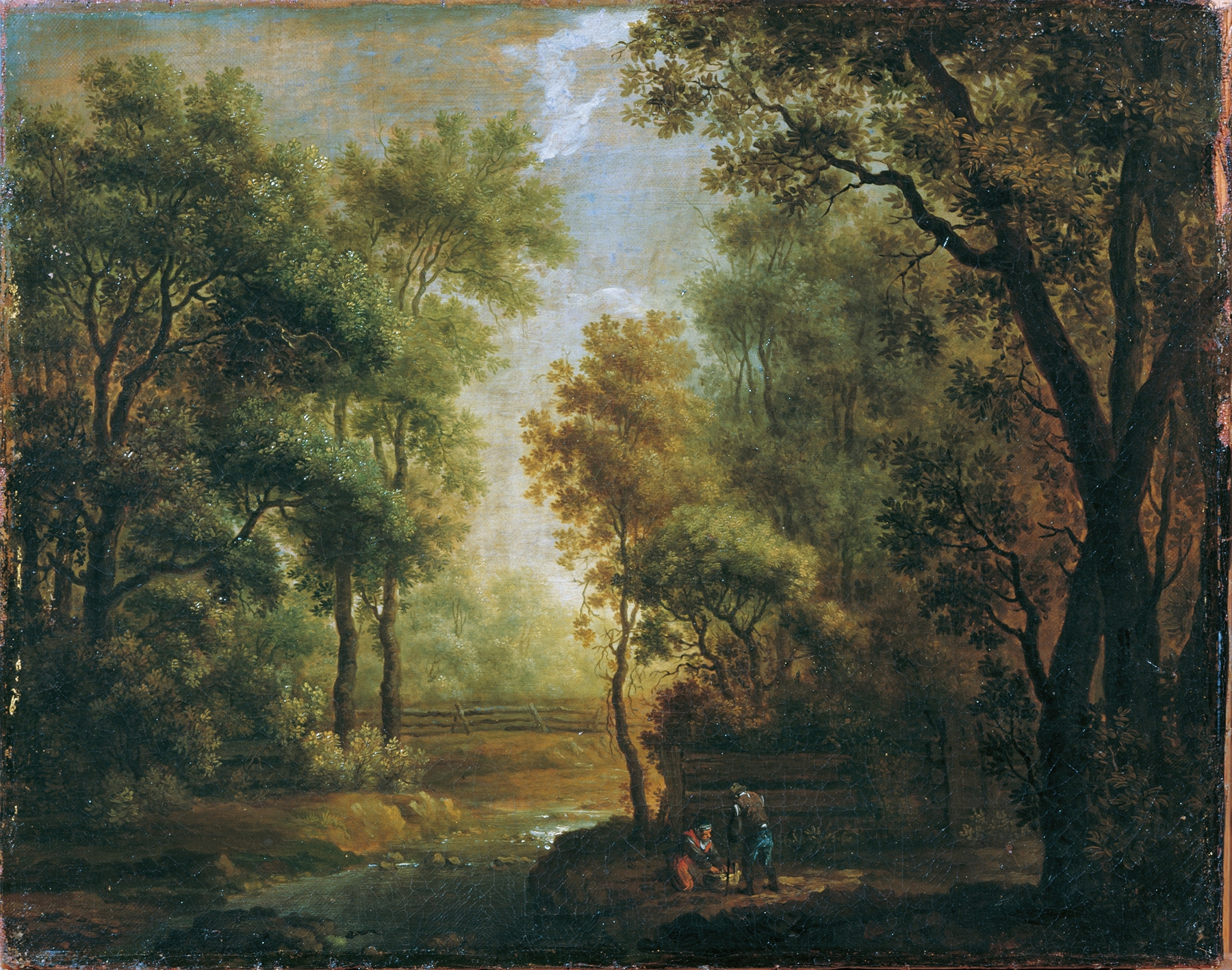 Rococo oil painting by Johann Evangelist Dorfmeister depicting tall trees and a blue sky