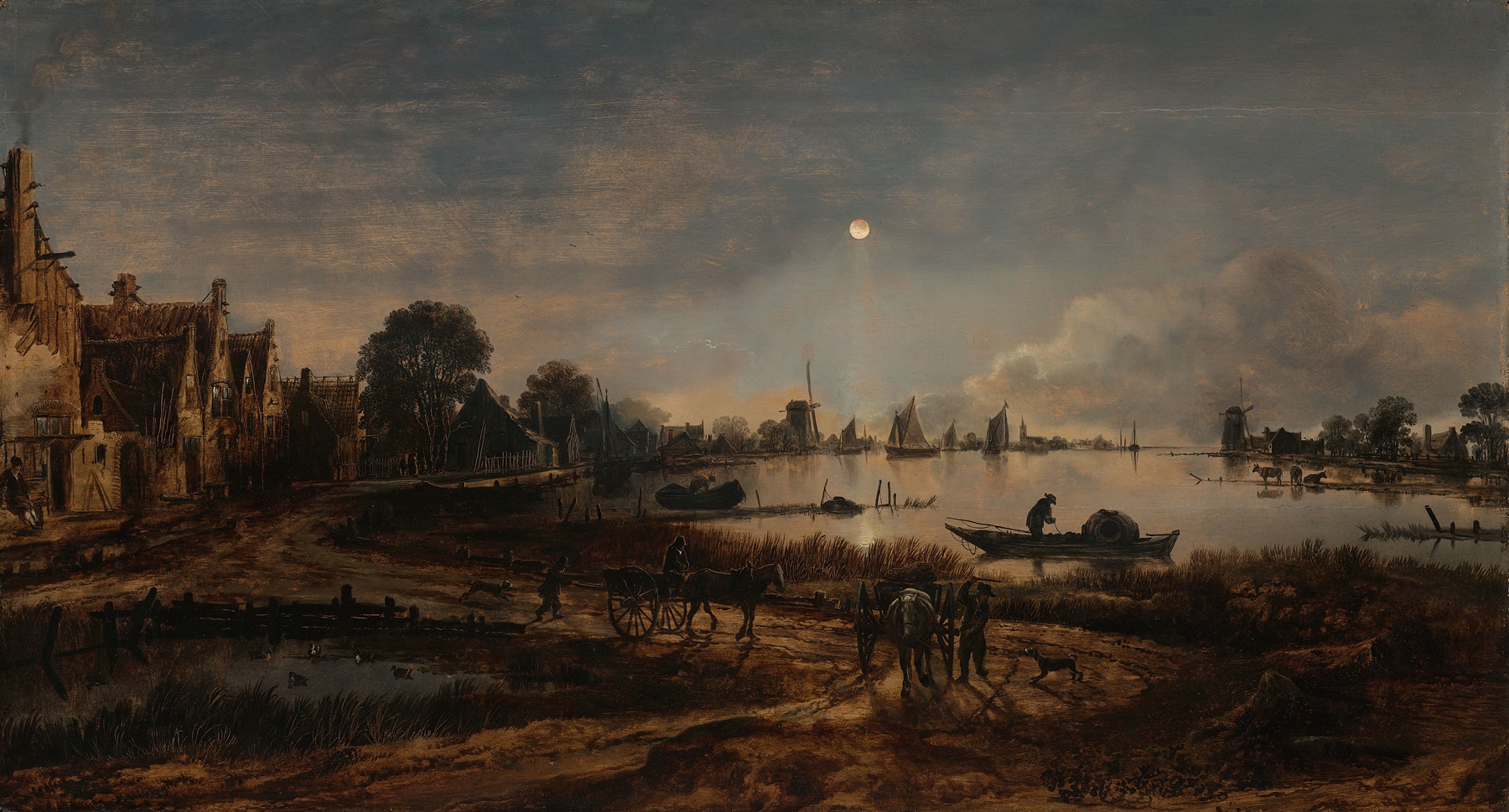 River View by Moonlight, by Aert van der Neer, public domain