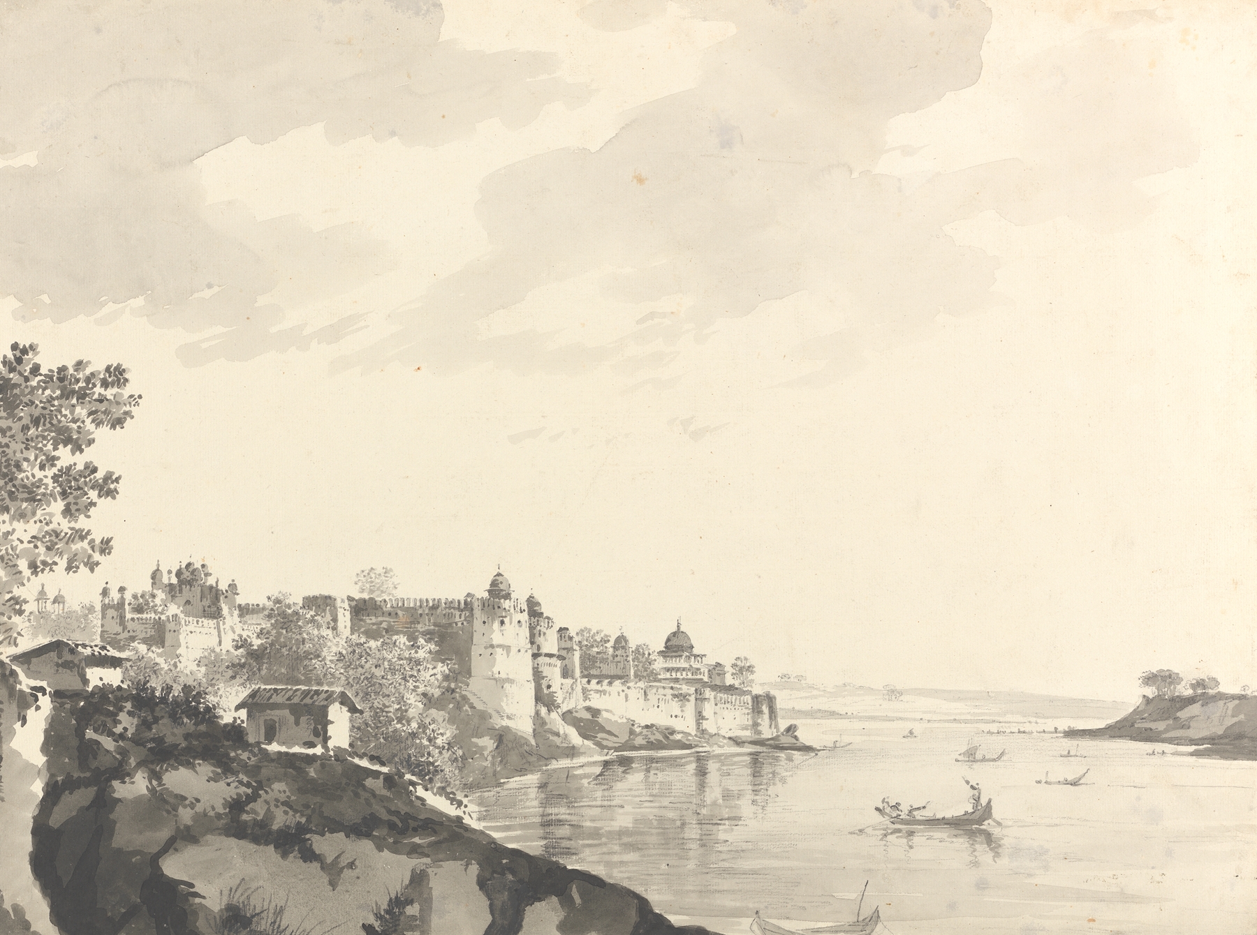 Landscape drawing in ink on paper by William Hodges