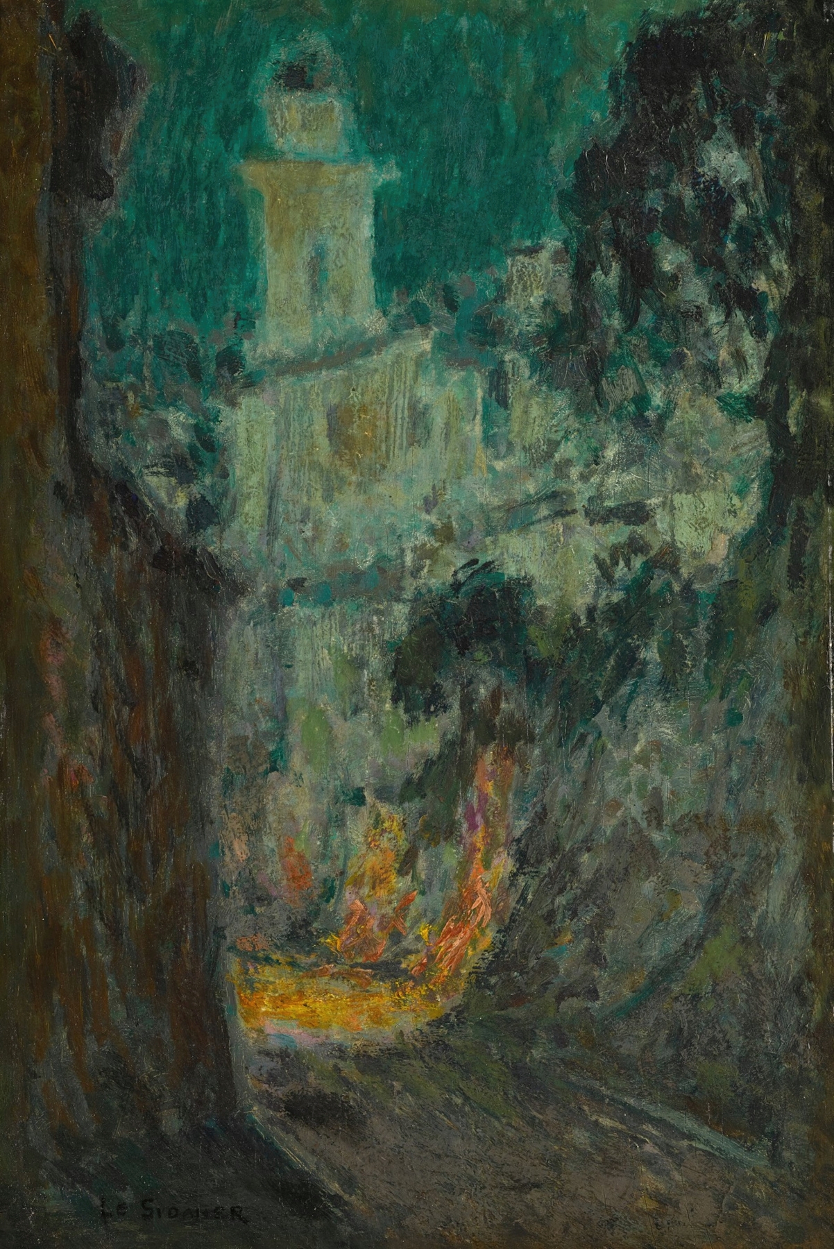 Landscape of La rue au Clair de Lune, oil painting by Henri Le Sidaner