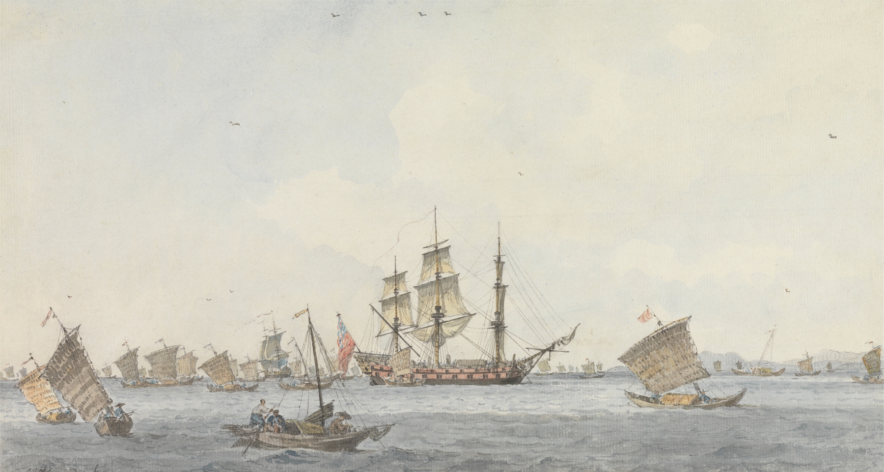 The Hindostan anchored in the sea, oil on canvas by William Alexander