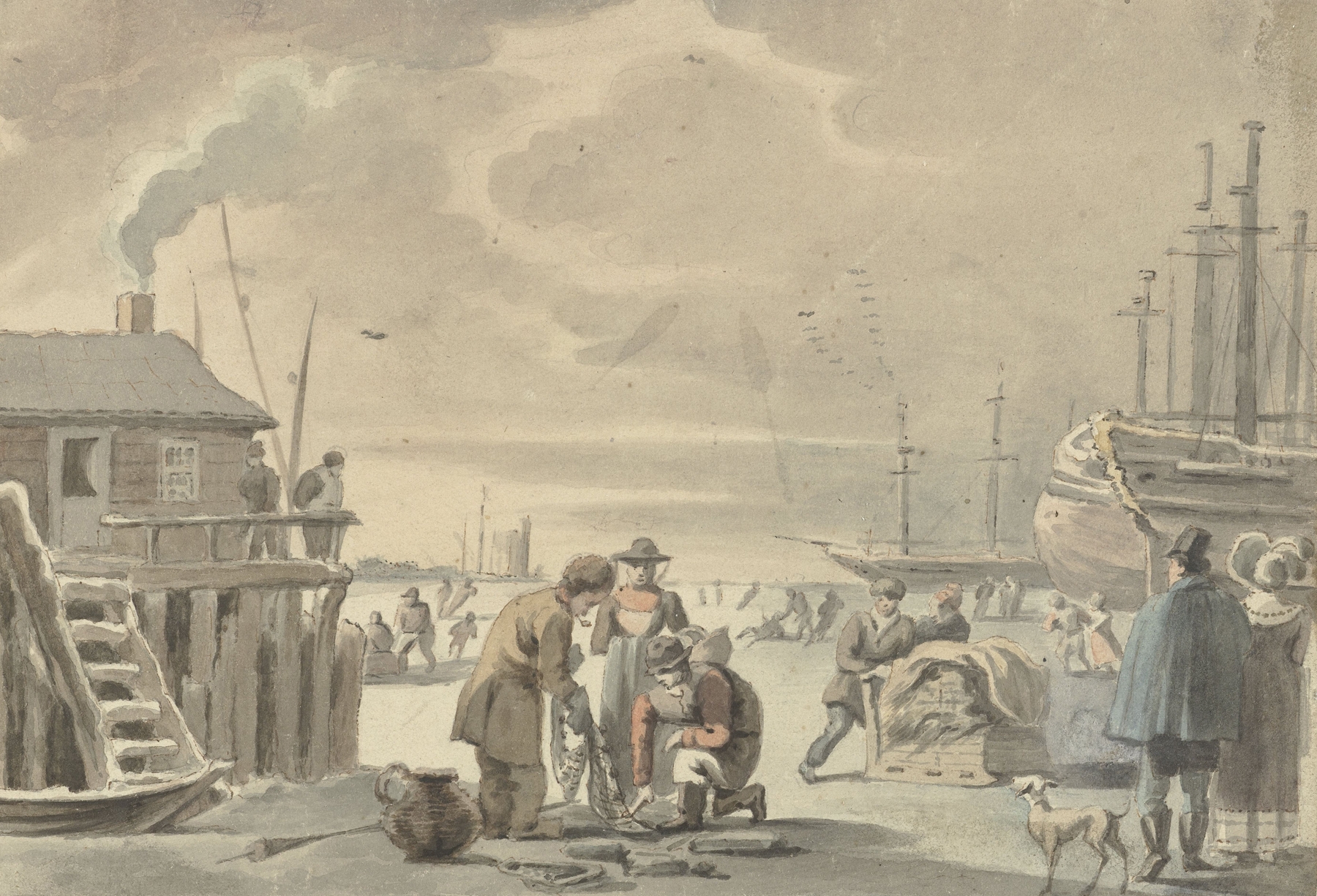 Landscape of a frozen river by Aert Schouman, oil painting