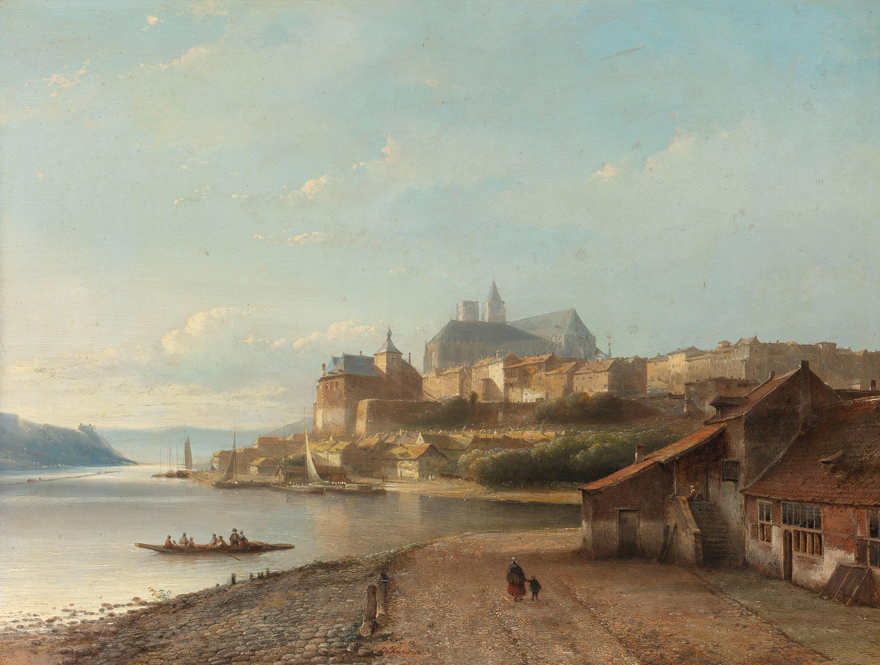 Rhine Fantasy by Kasparus Karsen, oil on canvas depicting a serene river landscape