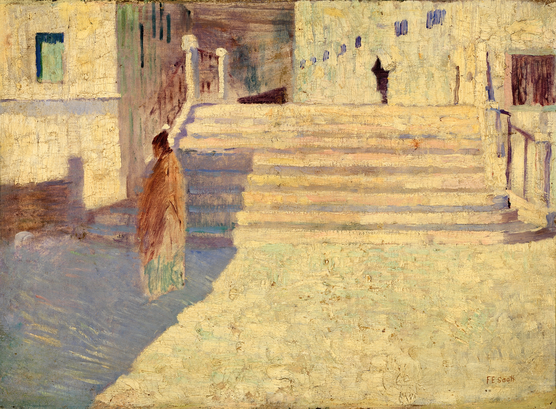Figurative work by Frank Edwin Scott, exploring light and shadow in a moment of introspection.