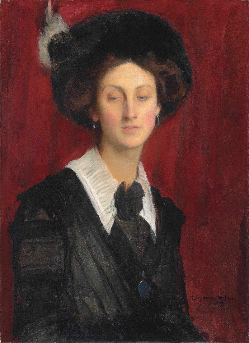 A portrait of a woman named Hilda wearing a black hat.