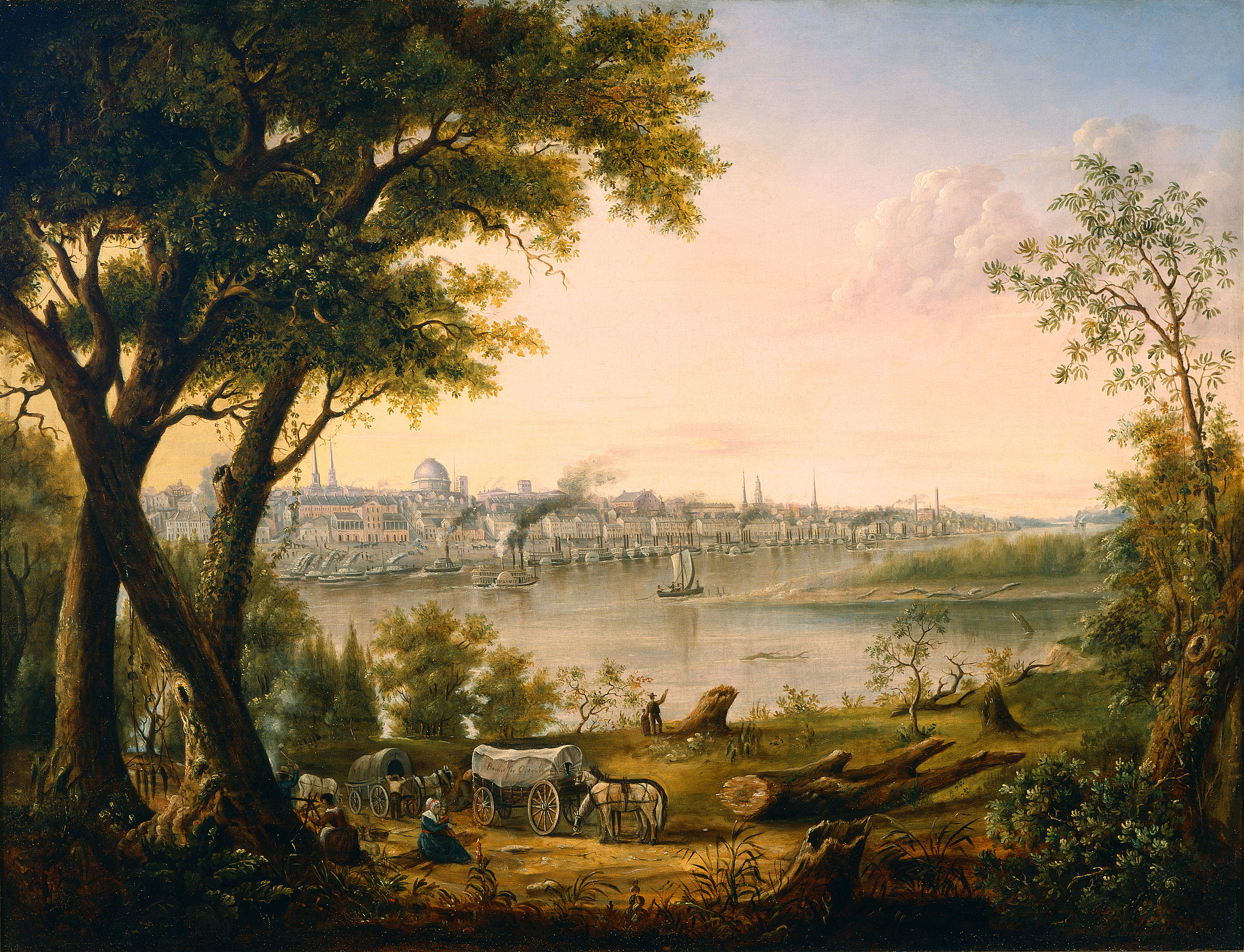 Historical scene of bustling streets in Saint Louis, oil painting by Henry Lewis