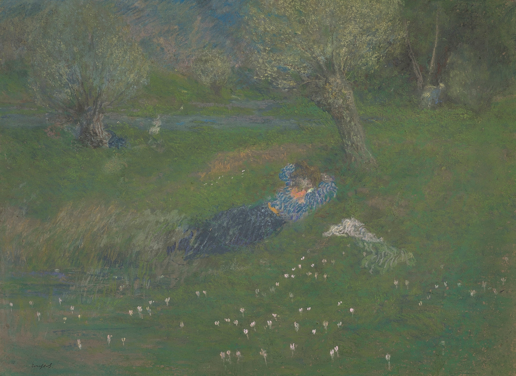 Figurative scene of a woman resting under a tree, oil painting by Ker-Xavier Roussel