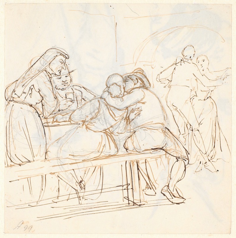 A romantic scene depicting a couple kissing in a lush setting.