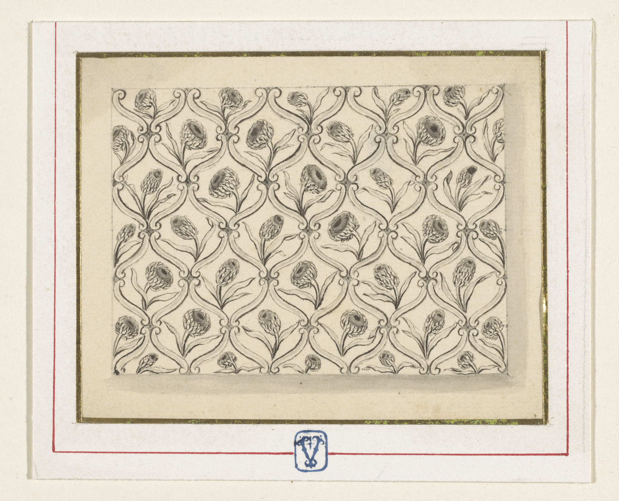 Botanical oil painting by Jacques Vauquer featuring flowers in geometric frames