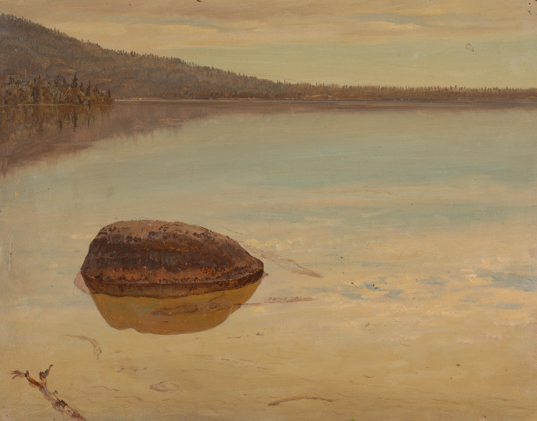 Lake Katahdin, oil painting by Frederic Edwin Church, featuring a serene lake and vibrant foliage.