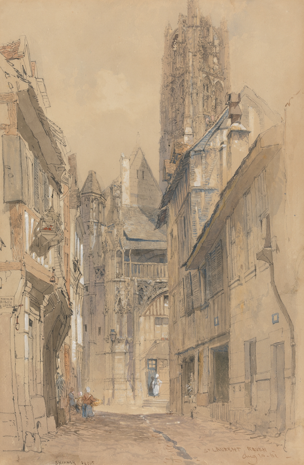The Church of St. Laurent, watercolor on paper by John Skinner Prout, depicts a church with a blue sky.