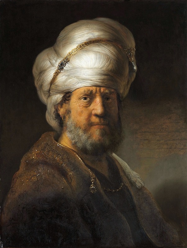 Rembrandt's 'Man in Oriental Clothing' showcases a richly dressed figure in a captivating pose.