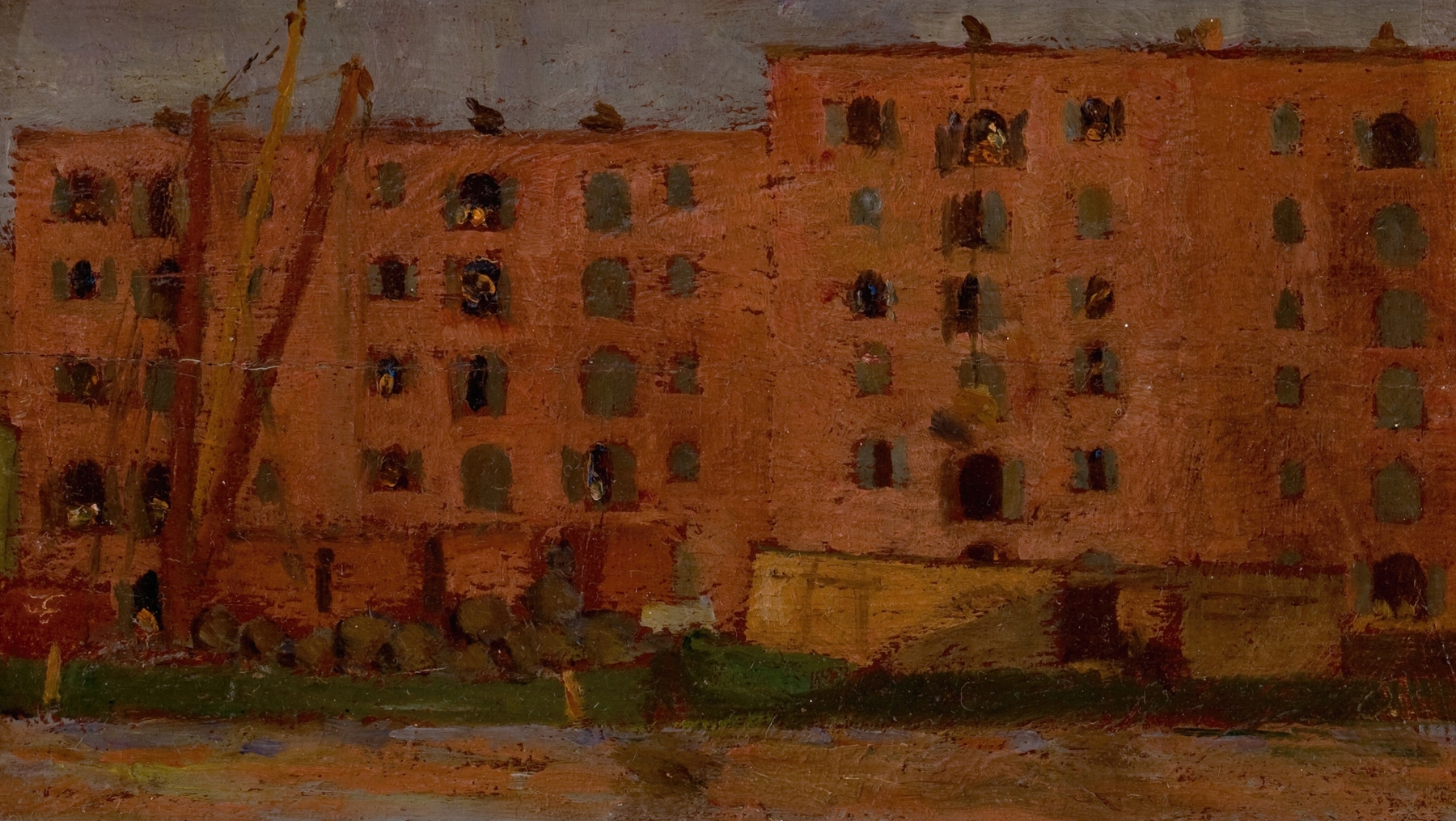 Abstract artwork by Hamilton Easter Field, depicting a cityscape with vibrant colors.