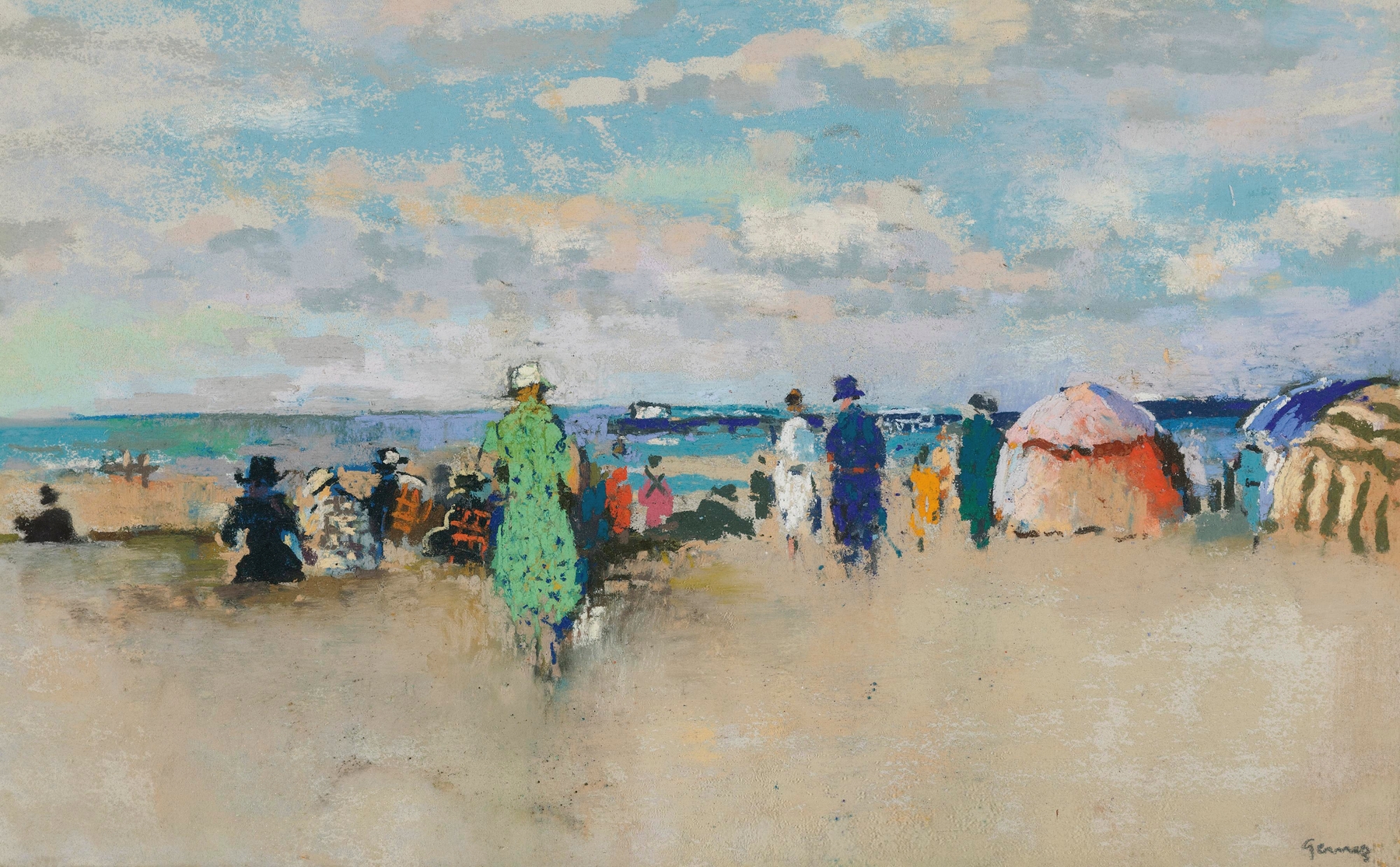 Marine scene with waves and sandy shore, oil on canvas by Paul-Elie Gernez