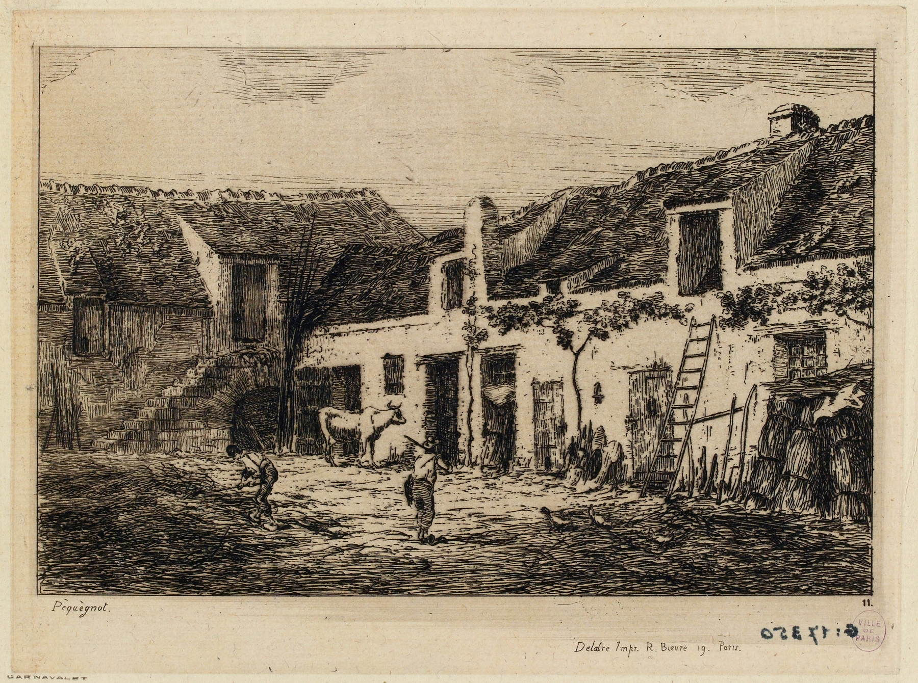 Cour de ferme, rue Vaugirard by Auguste Péquégnot, oil on canvas depicting a rural landscape.