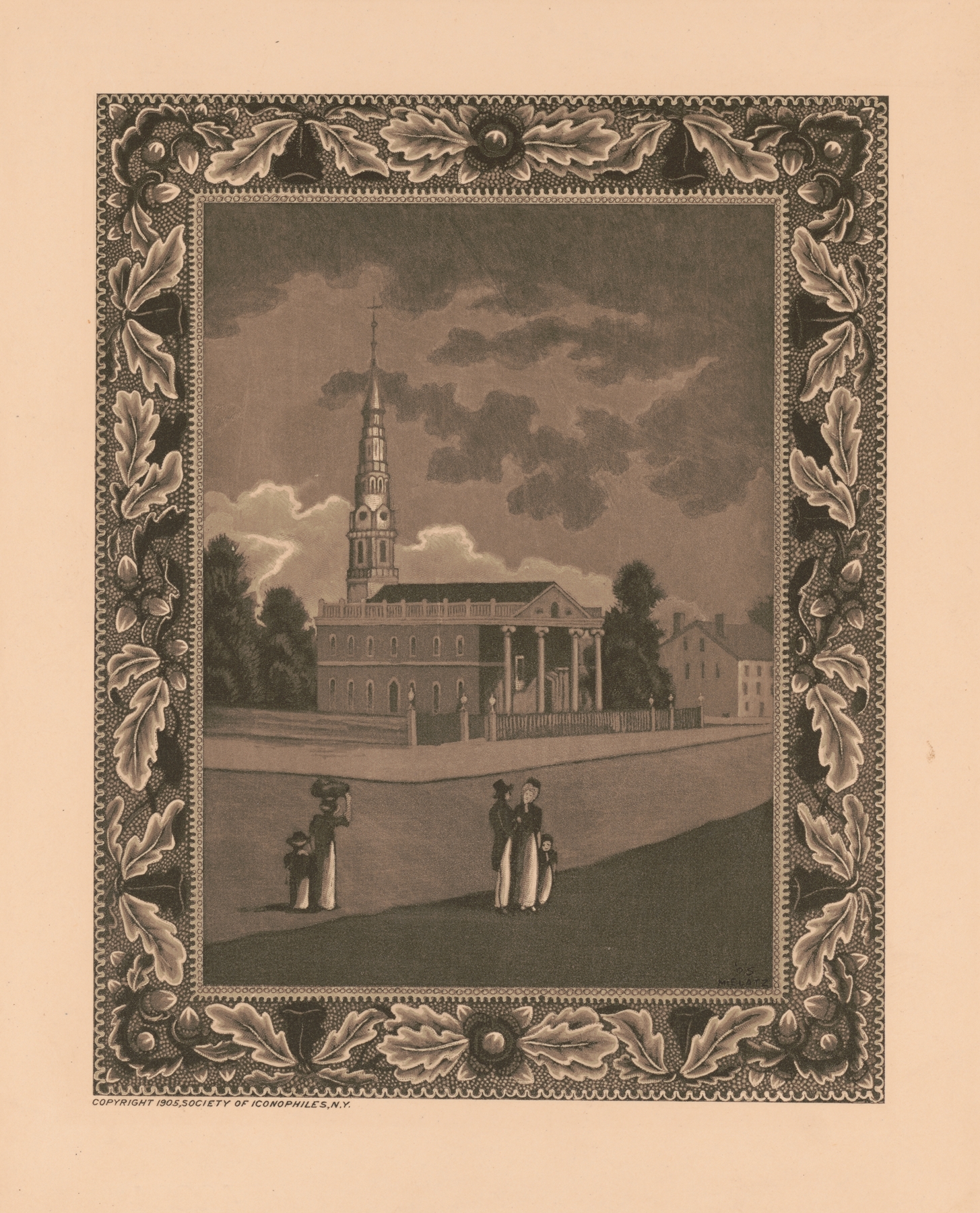 St. Paul’s Chapel and the Rutherford House etching by Charles Frederick William Mielatz