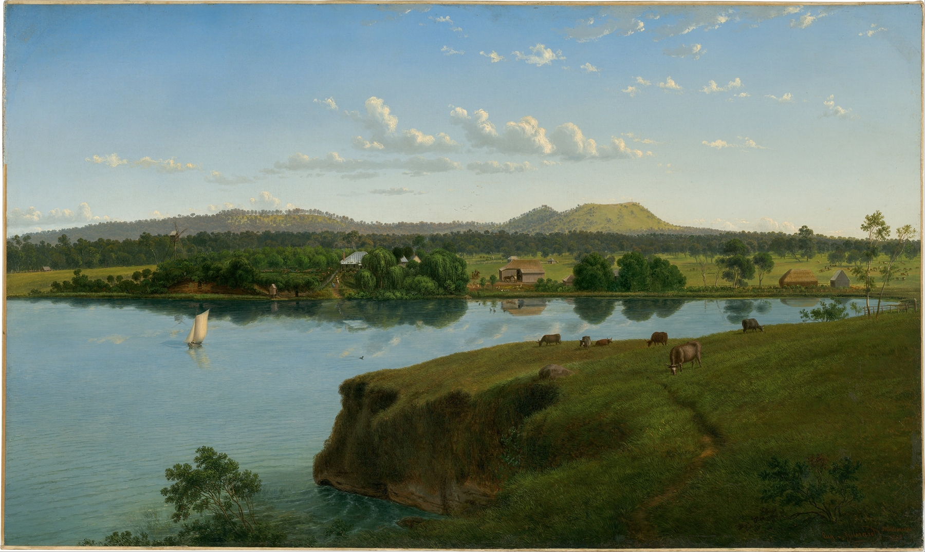 Purrumbete from across the lake, by Eugène von Guérard, public domain