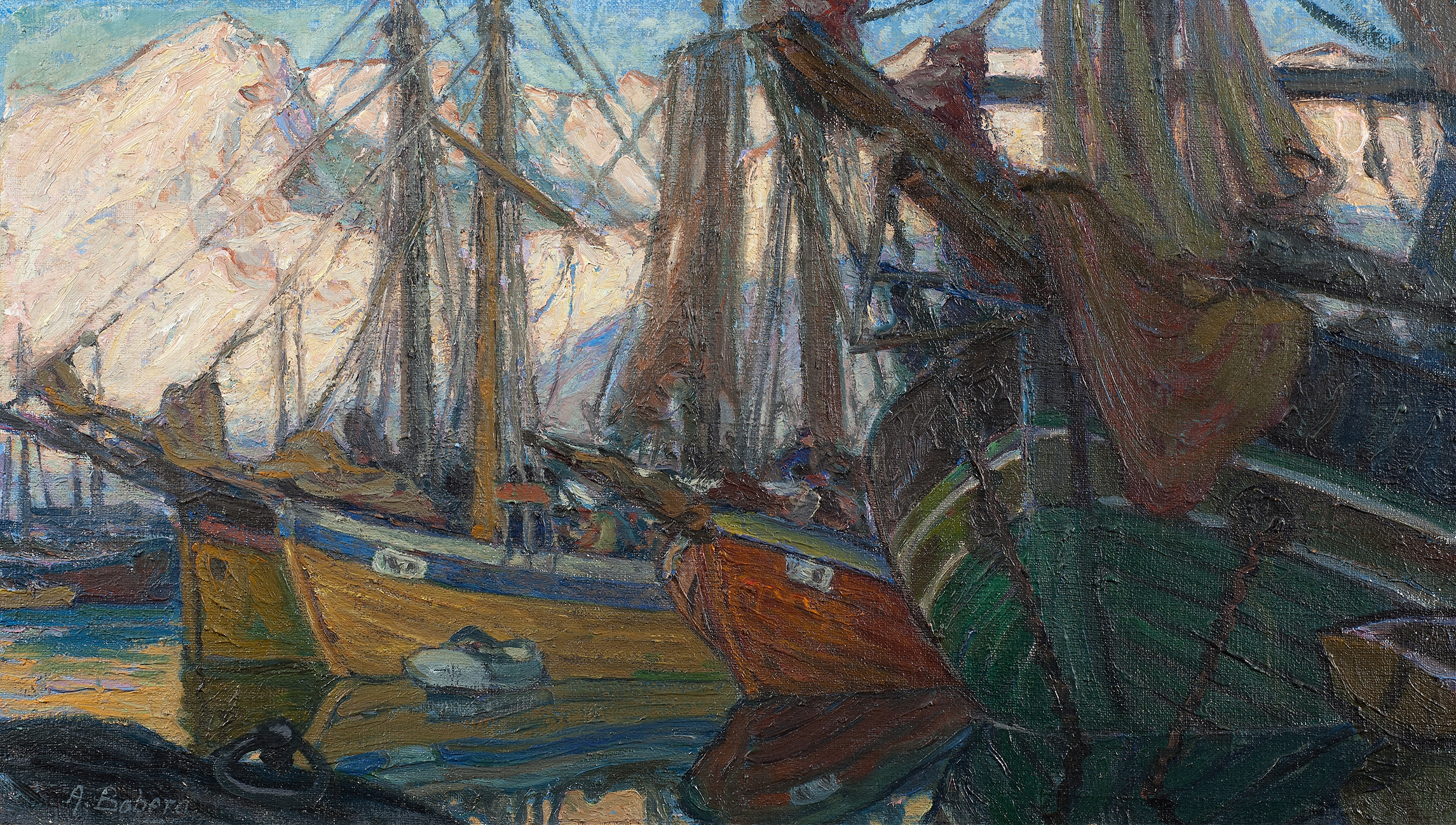 Oil painting by Anna Boberg depicting twilight over a serene horizon.
