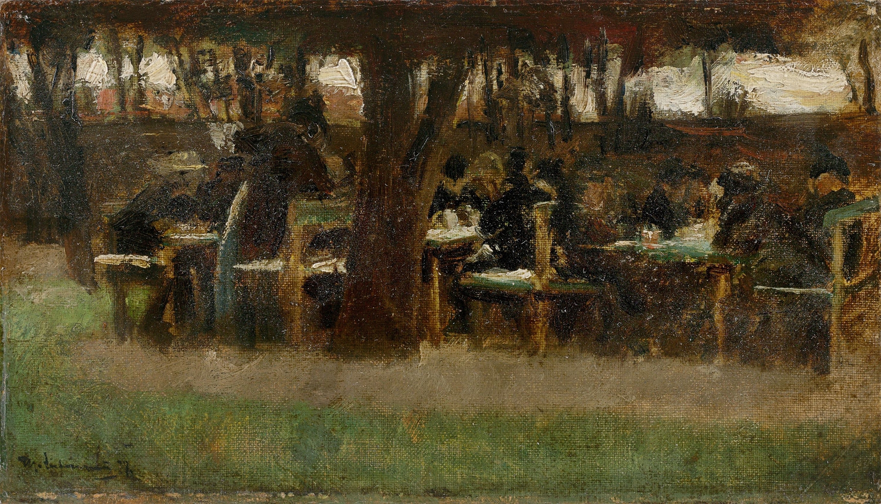 Aus Etzenhausen – Gartenwirtschaft, by Max Liebermann, public domain
