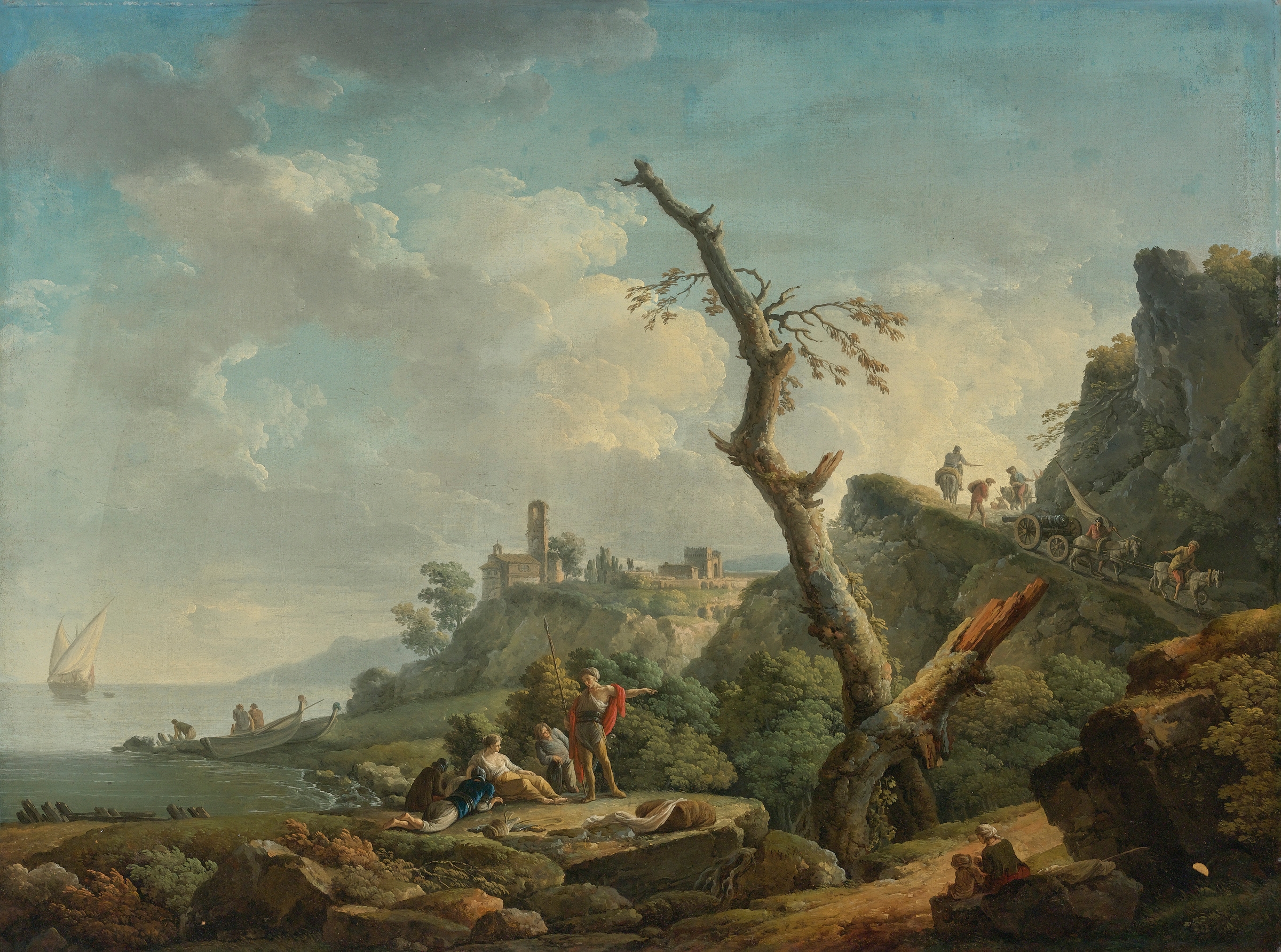 A river landscape with figures reclining, oil on canvas by Carlo Bonavia
