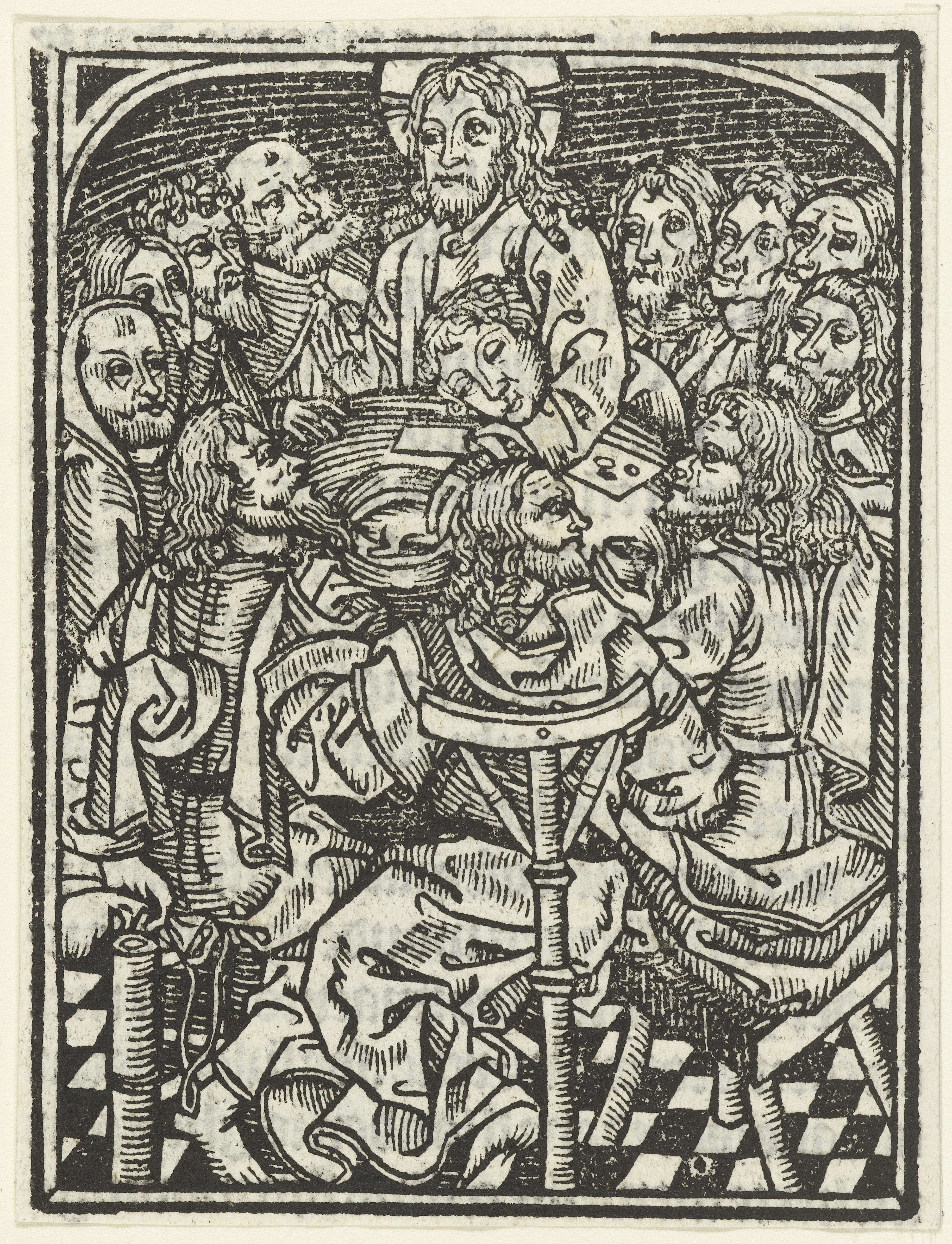 Het laatste avondmaal by Meester van de Delbecq-Schreiber-Passie, paper medium, depicting a religious gathering.