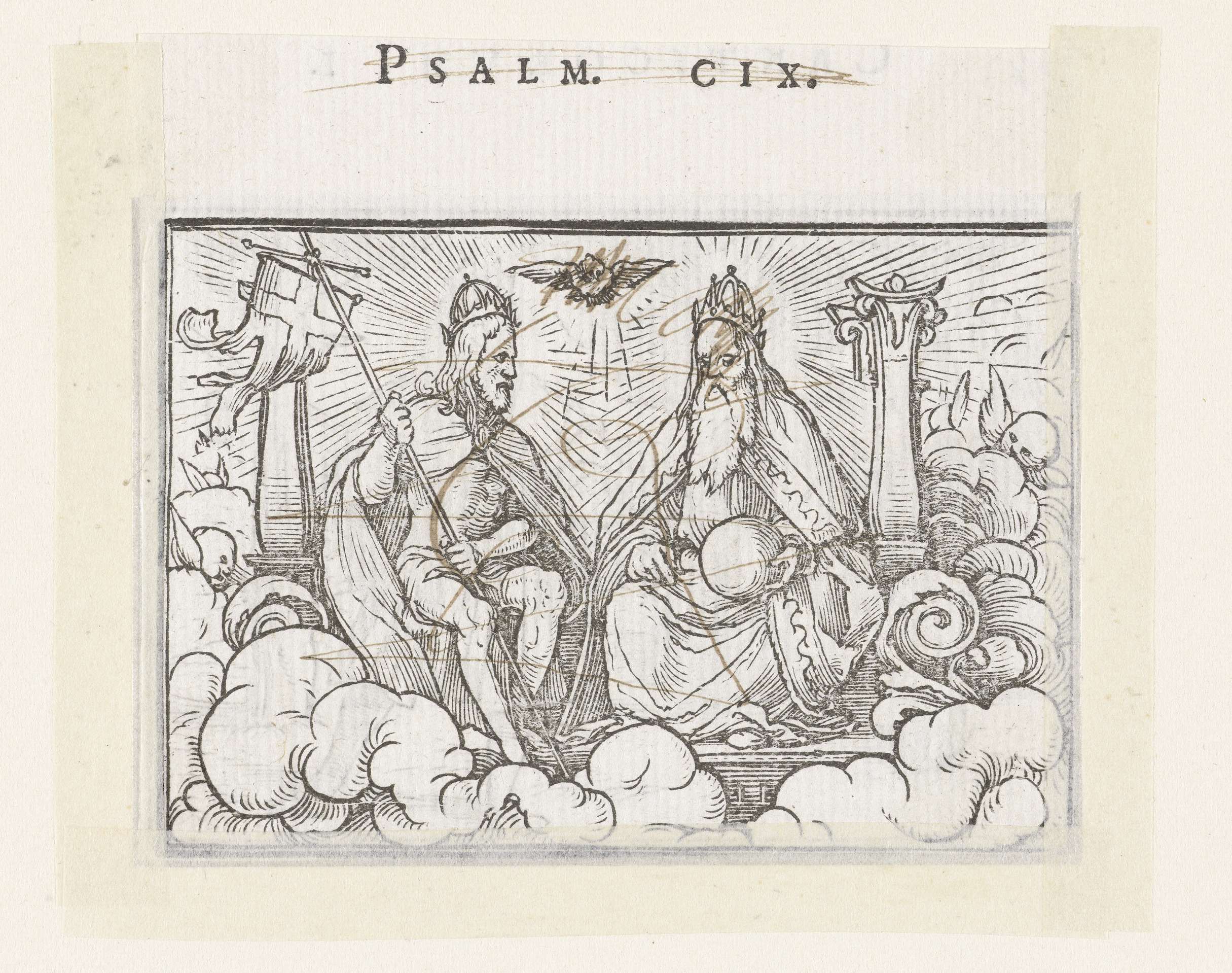 Drieëenheid by Hans Holbein (II), paper artwork showing the Holy Trinity with detailed robes.