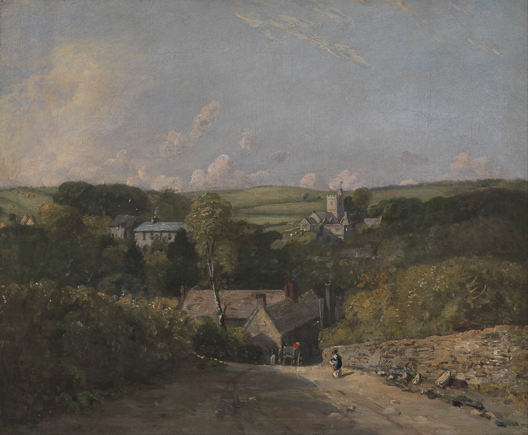 Osmington Village by John Constable, oil on canvas, depicting a pastoral landscape with fields and clouds.