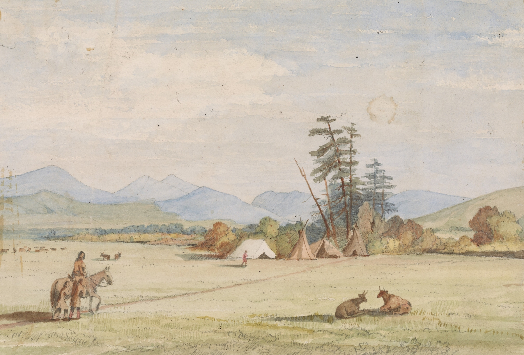 Victor’s Camp – Hell Gate Ronde by John Mix Stanley, oil painting featuring a solitary figure in a barren landscape.