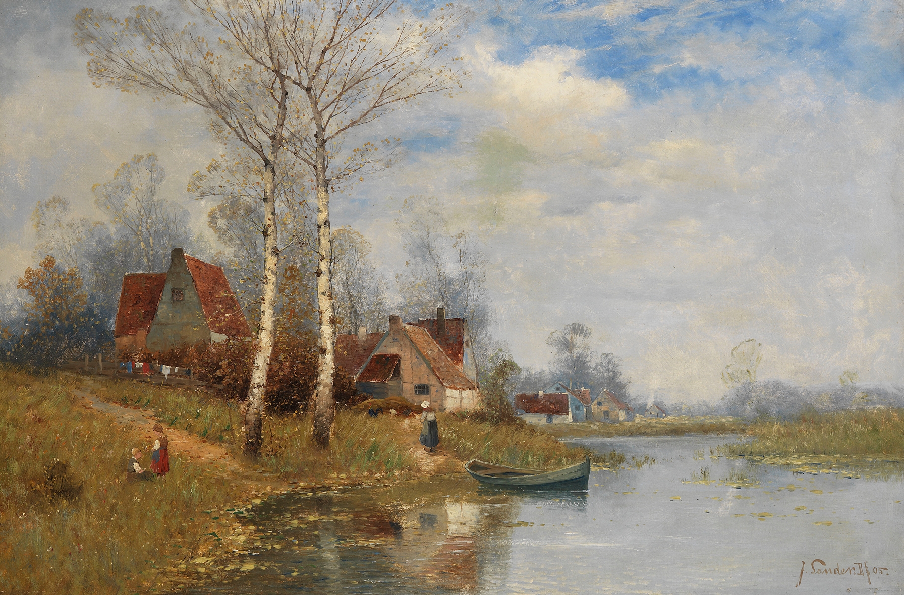 Landscape of a serene lake on a summer day, oil painting by Johann Jungblut