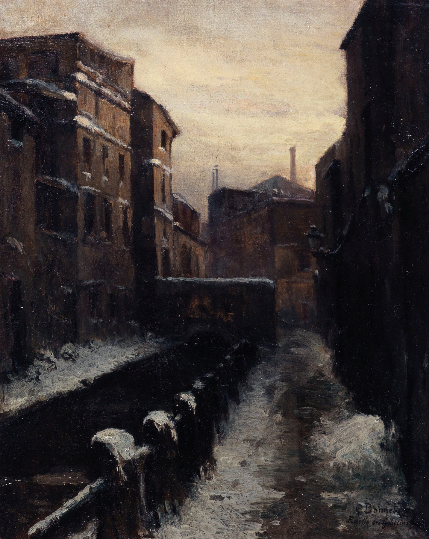 Vue de la Bièvre, ruelle des Gobelins, oil on canvas by Germain Eugène Bonneton