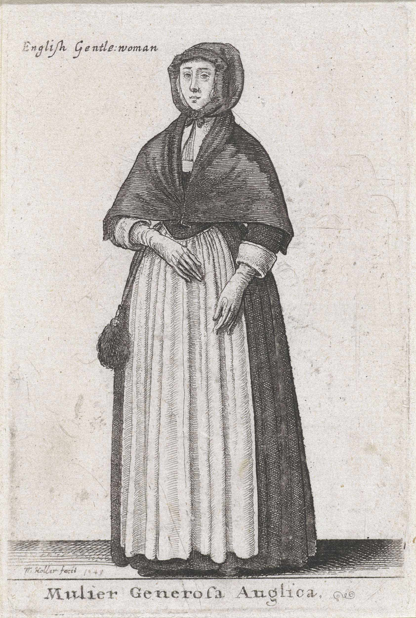 Portrait of a gentlewoman in elegant attire, etching by Wenceslaus Hollar