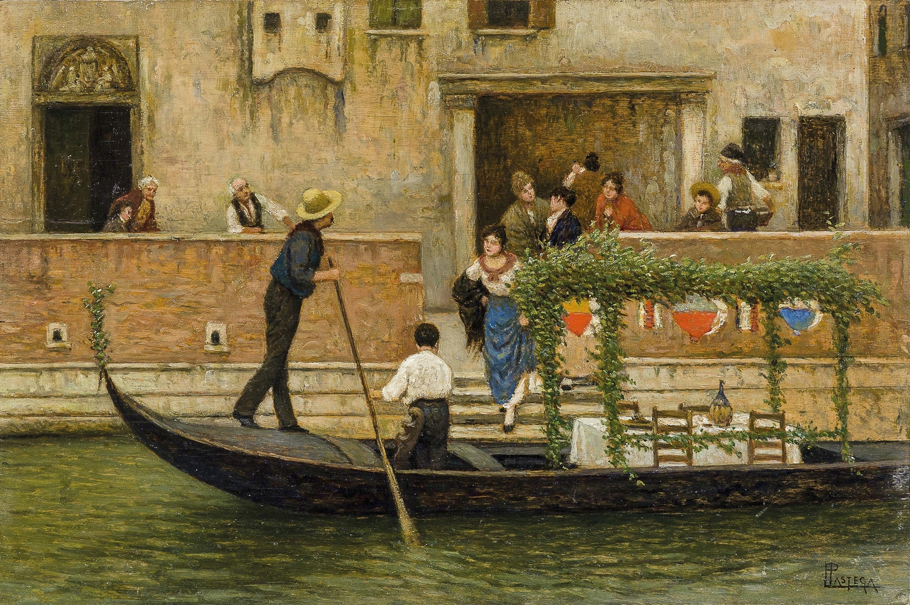 Landscape scene of the Festa del Redentore by Luigi Pastega, oil on canvas