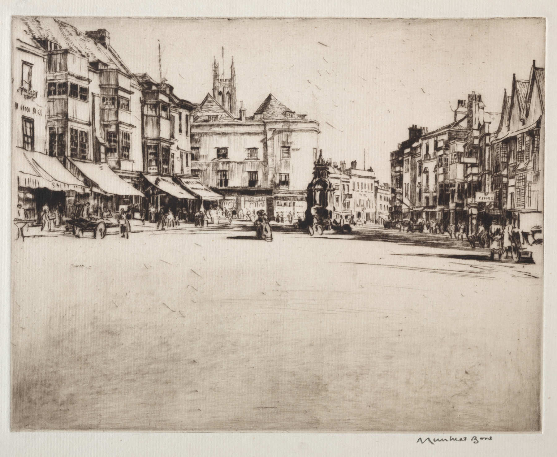 The Market Place, Wells, by Muirhead Bone, public domain