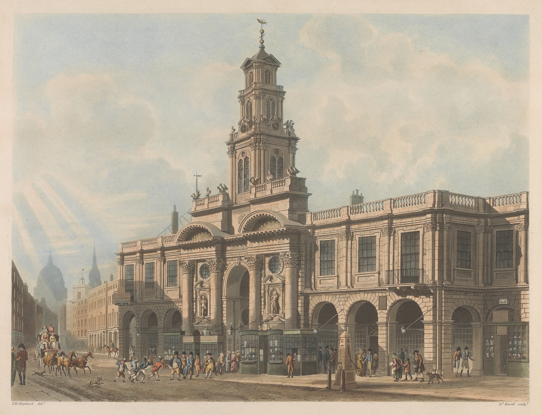 A cityscape of the Royal Exchange, Victorian style by Thomas Hosmer Shepherd