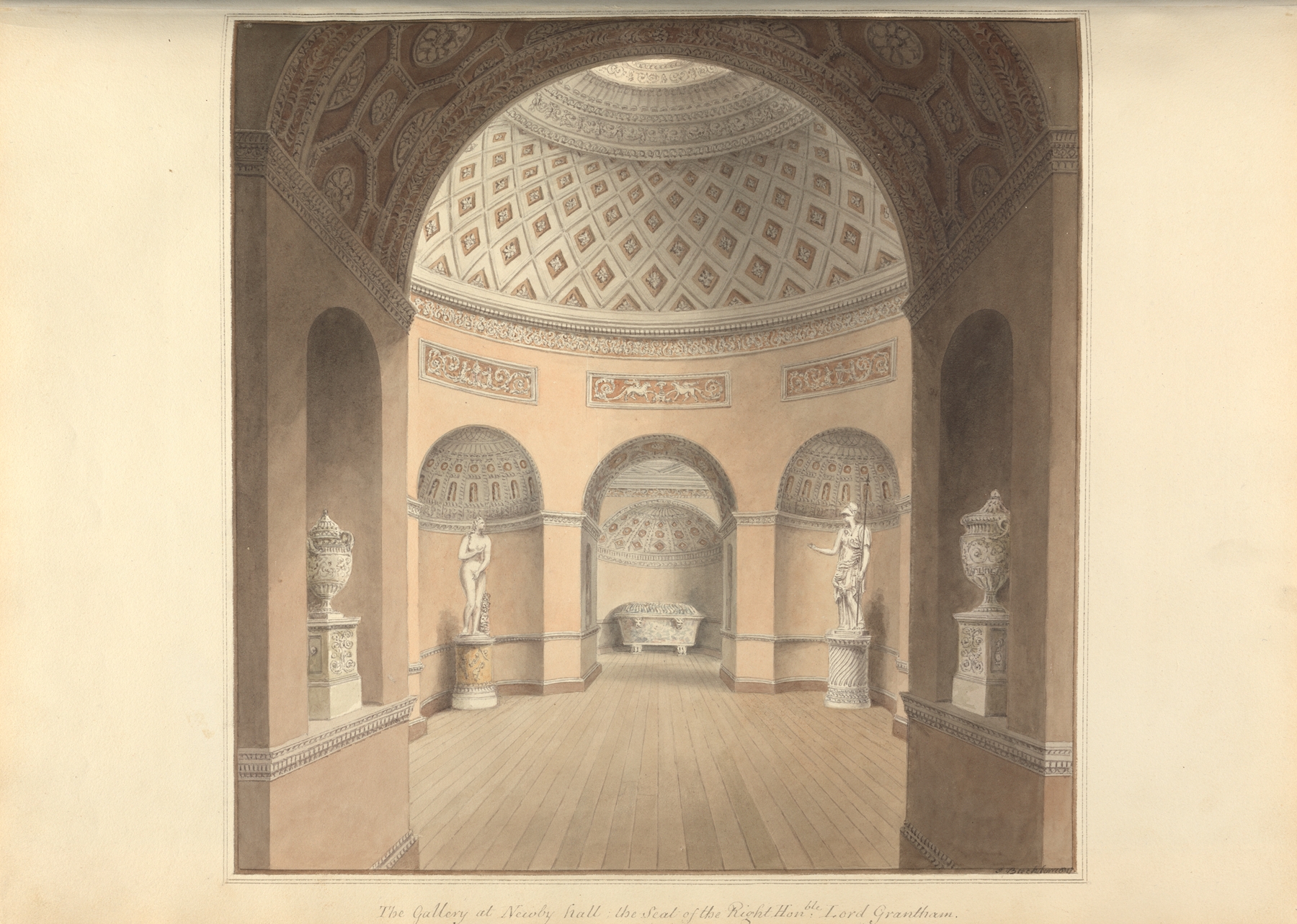 Interior view of The Gallery at Newby Hall, watercolor by John Buckler
