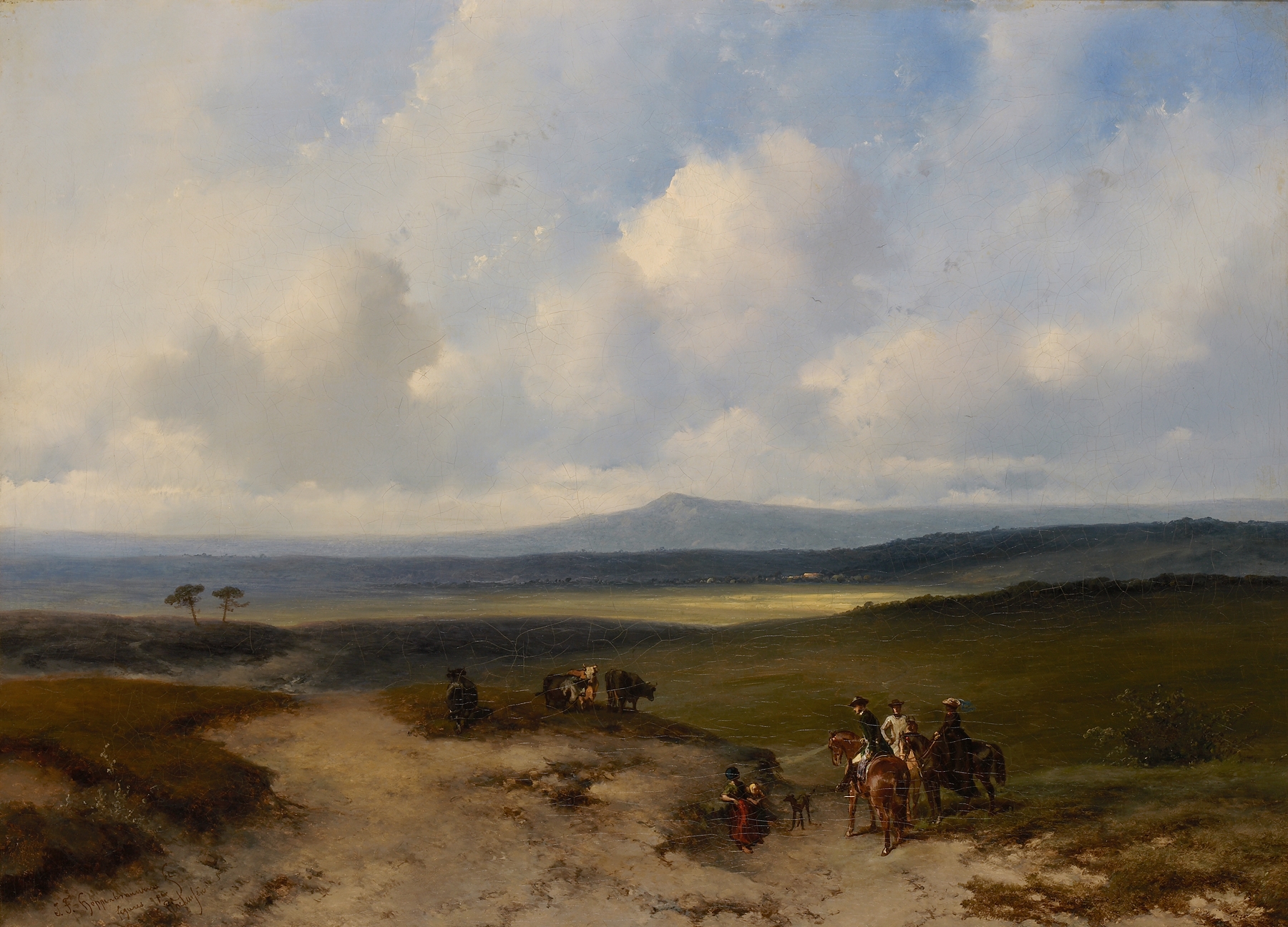 Ruiters in een landschap by Johannes Franciscus Hoppenbrouwers, oil painting depicting riders in a landscape.