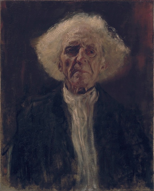A portrait of a blind man with a serene expression, surrounded by rich colors and patterns.