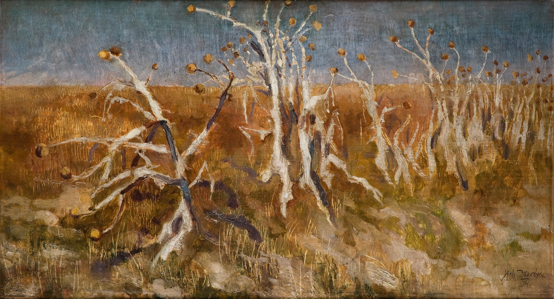 Musk Thistles by Kazimierz Sichulski, oil painting depicting vibrant thistles and lush greenery.