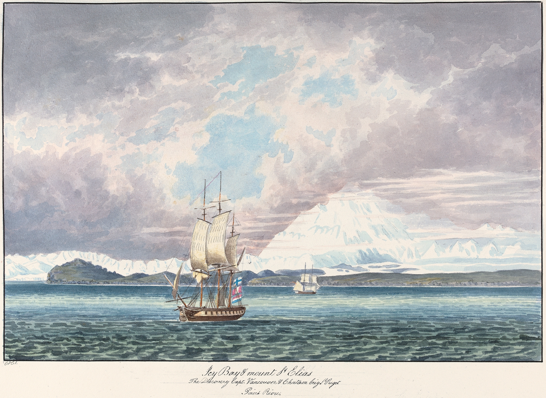 Icy Bay & Mount Saint Elias by Charles Hamilton Smith, oil painting depicting a mountain landscape.