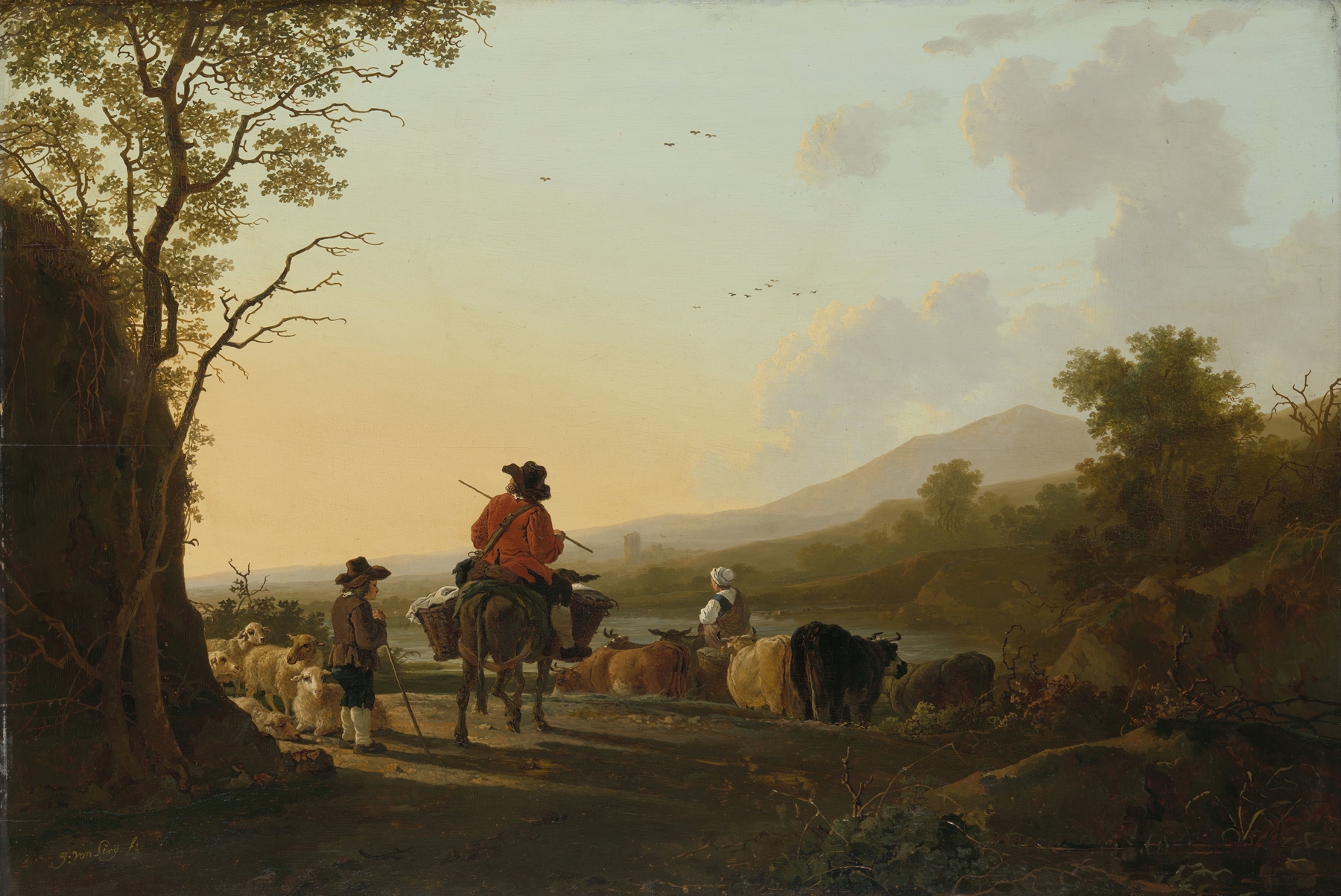 Landscape with Cattle Driver and Shepherd, oil on canvas by Jacob van Strij