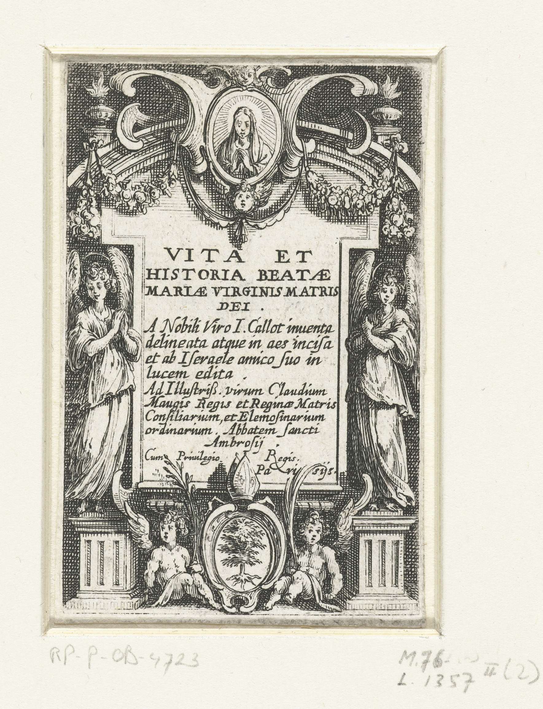 Titelprent voor prentreeks 'Het leven van Maria', by Jacques Callot, public domain