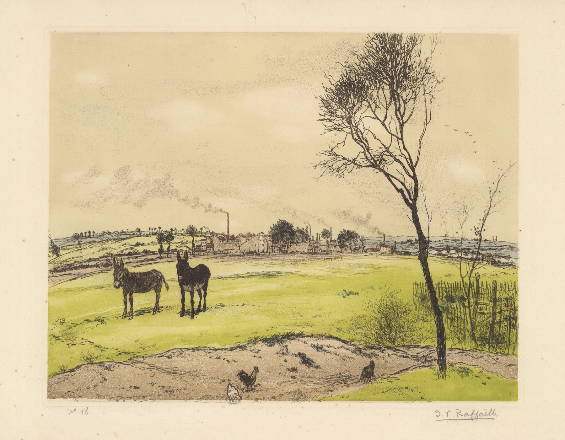 Les petits ânes by Jean François Raffaëlli, oil on canvas depicting two donkeys in a landscape.